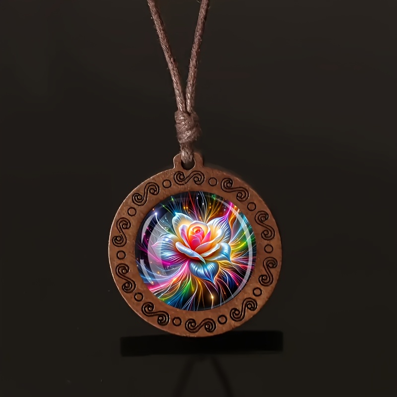 Vibrant Bloom Wooden Necklace, Minimalist Vintage Style